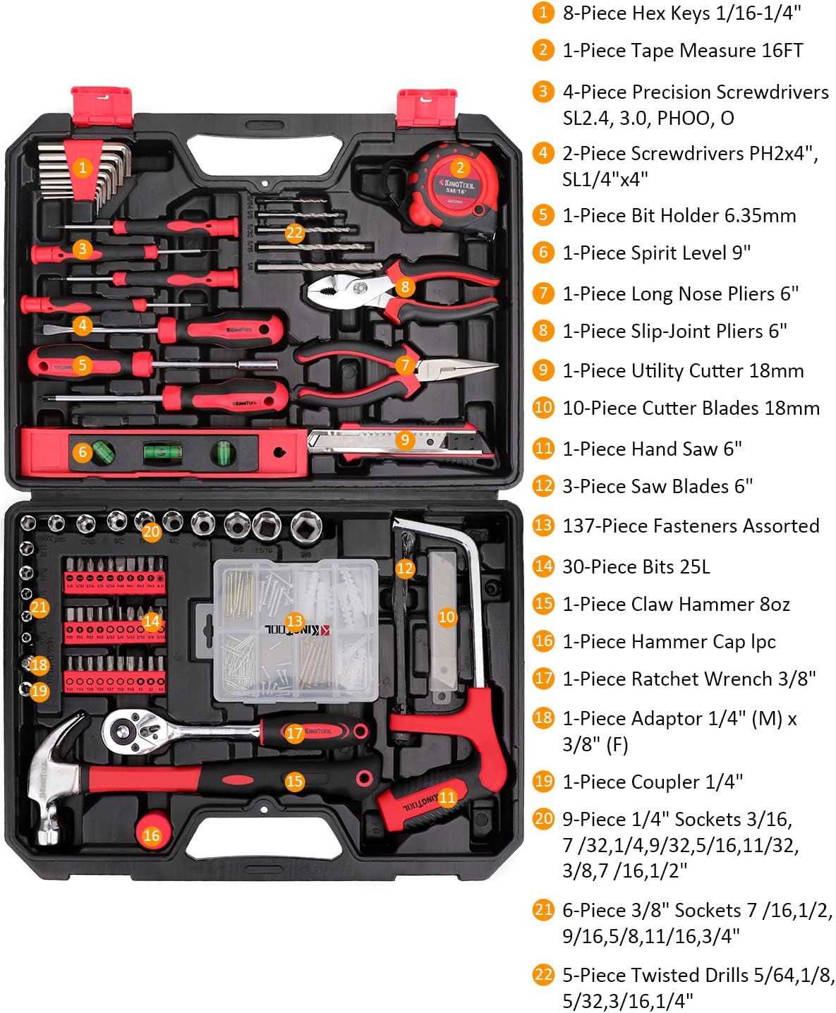 KingTool Home & Auto Repair Tool Kit