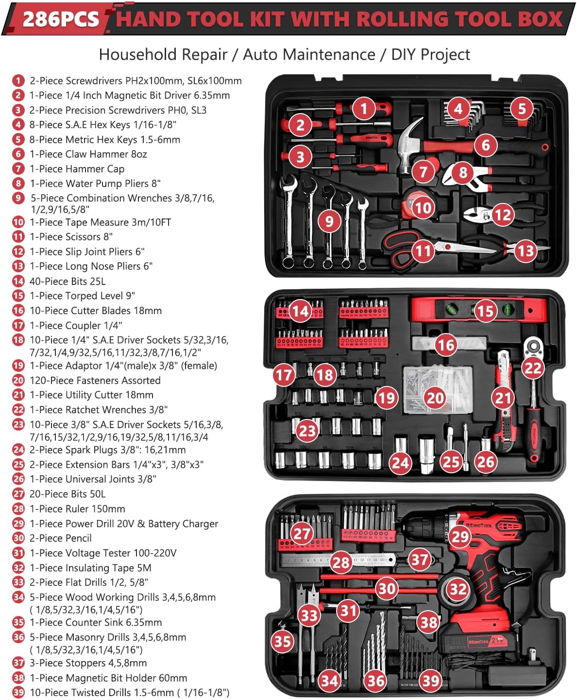 KingTool Home & Auto Repair Tool Kit